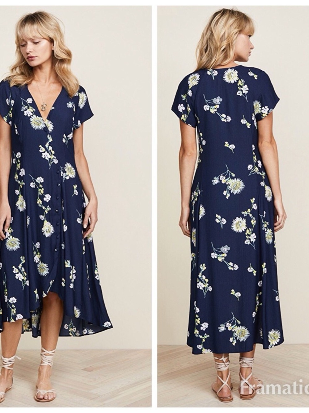 NWT Free People Navy Floral High-Low Midi Dress